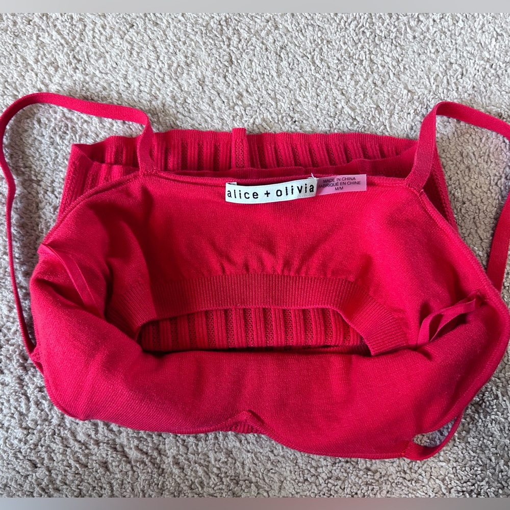 Alice + Olivia Lauretta Cami Knit Tank Top In Bright Poppy (red) Size Medium - Picture 2 of 16
